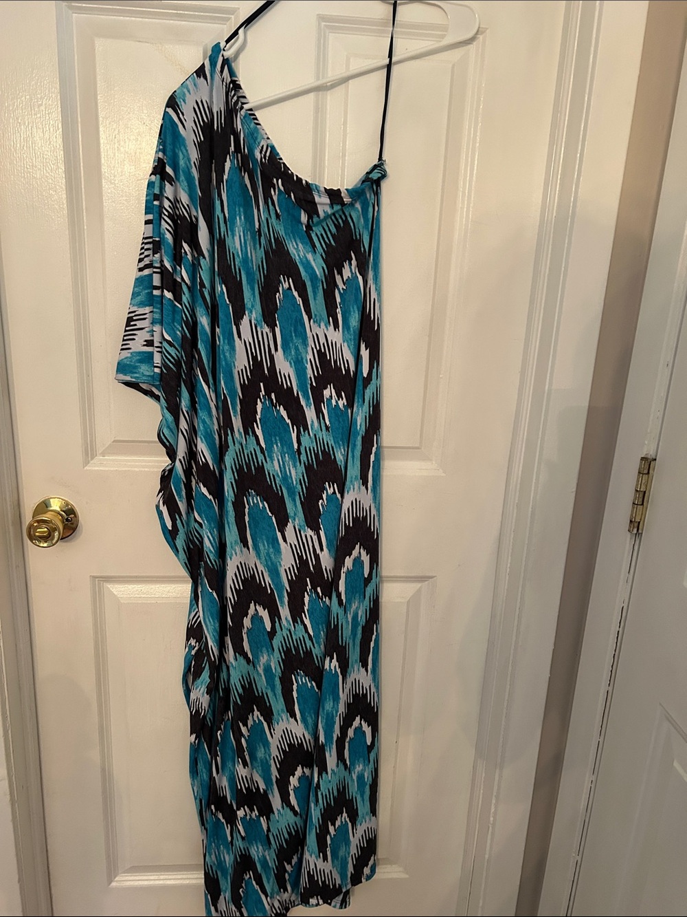 Michael Kors Blue Black White Asymmetrical One-Shoulder Dress